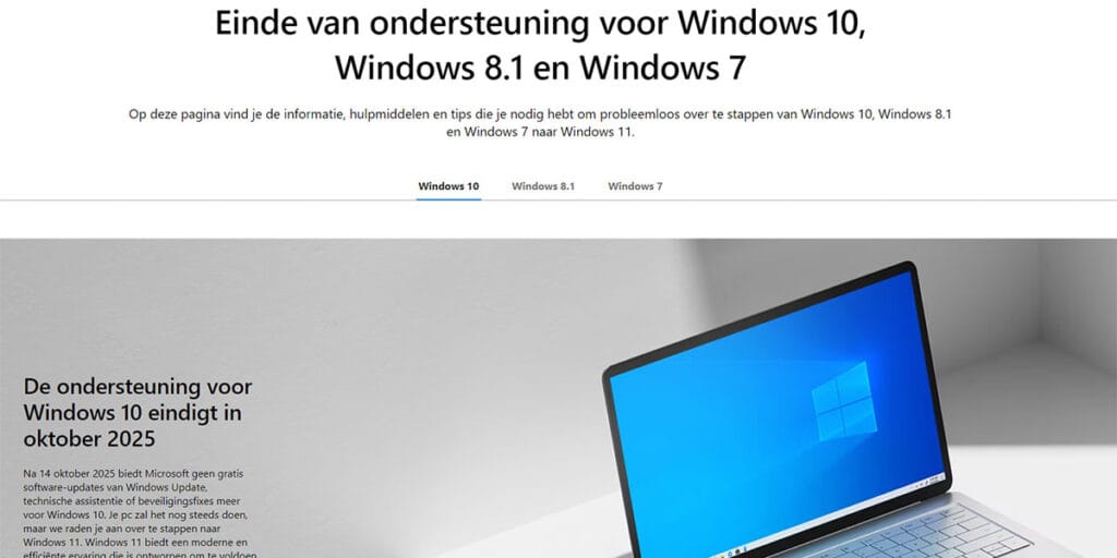 De ondersteuning voor Windows 10 eindigt in oktober 2025